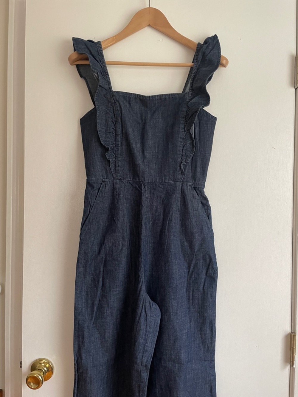 GAP Dark Blue Denim Ruffle-Strap Overalls